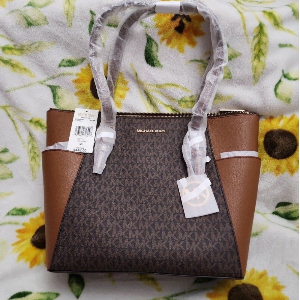 Michael Kors Charlotte Lg Top Zip Tote Brown NWT